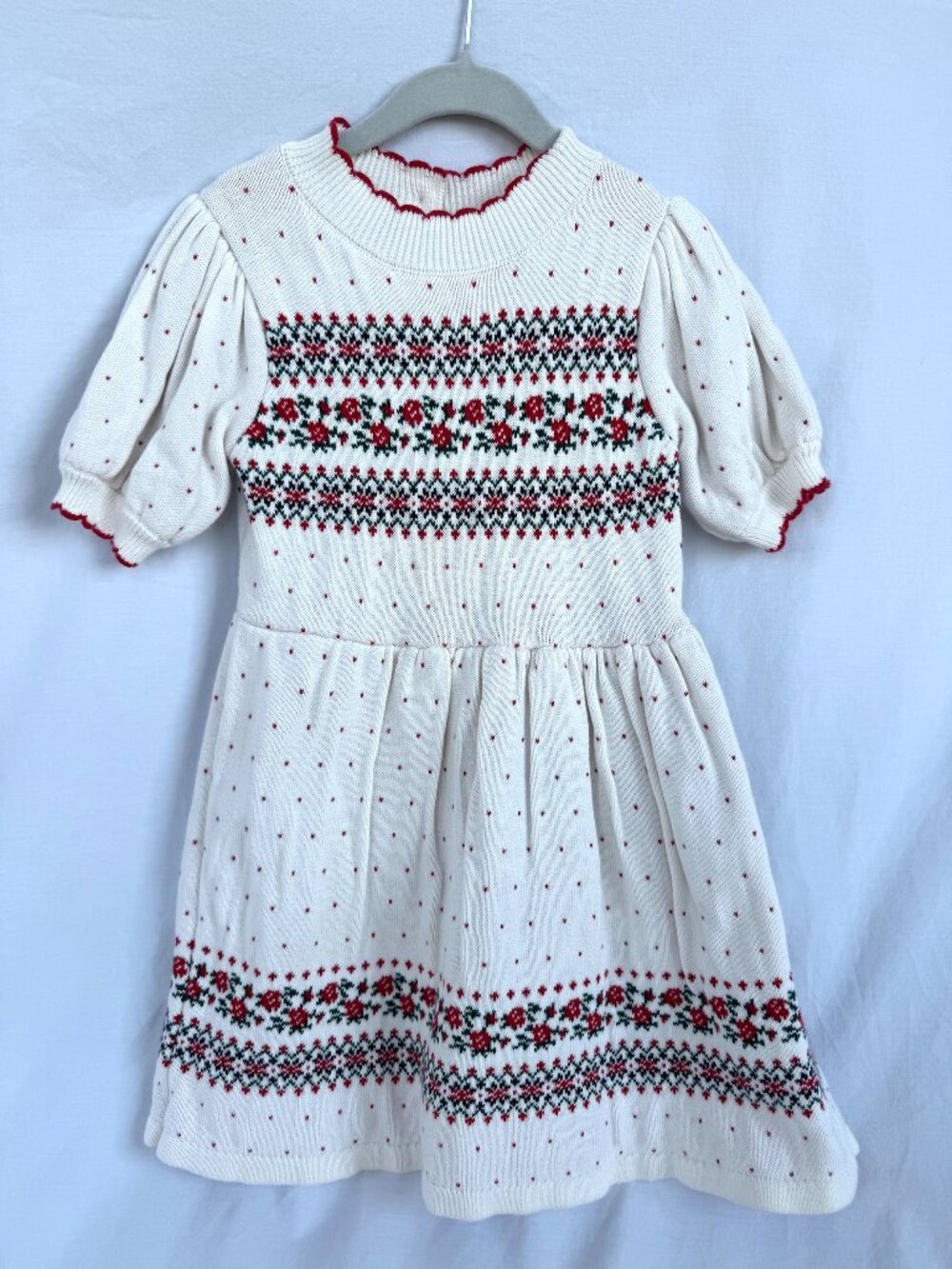 Janie and Jack Fair Isle Rose Christmas Sweater Dress Size 4